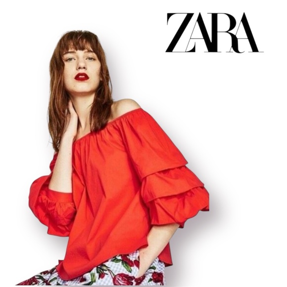 Zara Tops - Zara Off the Shoulder Blouse with Dramatic Ruffled Sleeves